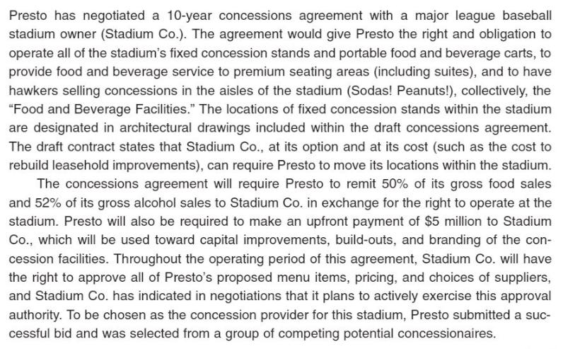 Presto has negotiated a 10-year concessions agreement with a major league baseball stadium owner (Stadium
