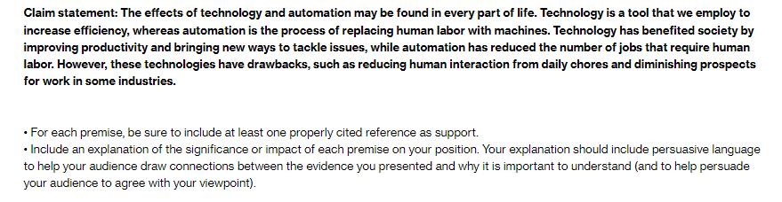 Claim statement: The effects of technology and automation may be found in every part of life. Technology is a