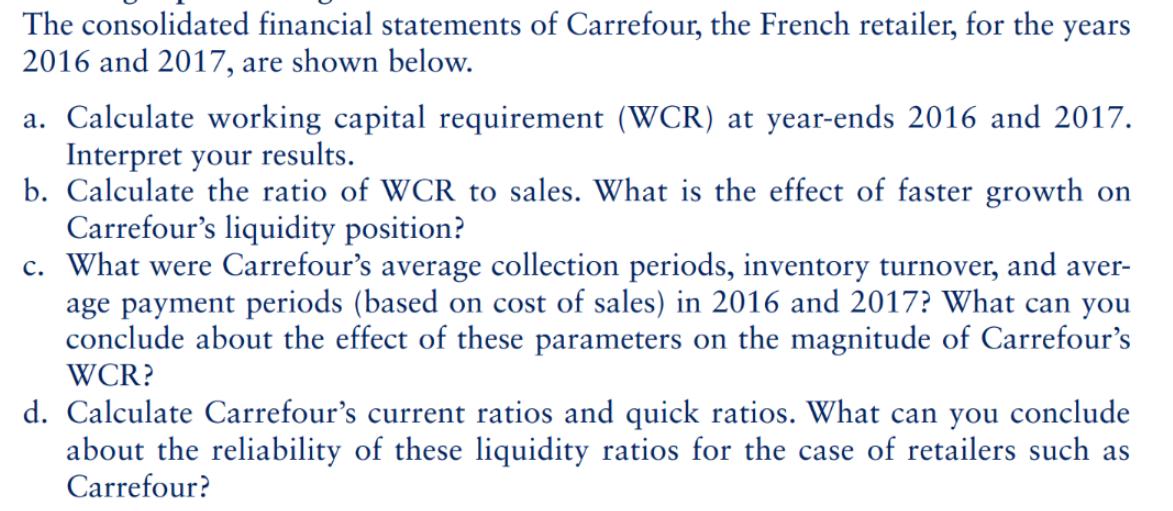 The consolidated financial statements of Carrefour, the French retailer, for the years 2016 and 2017, are