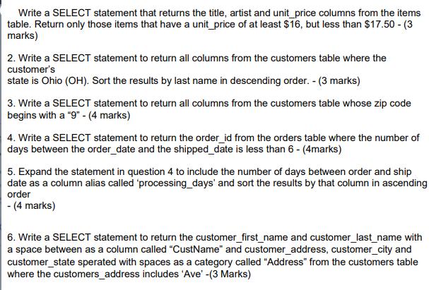 Write a SELECT statement that returns the title, artist and unit_price columns from the items table. Return
