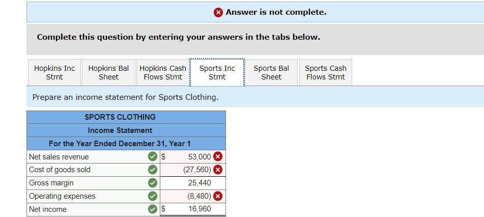 Complete this question by entering your answers in the tabs below. Hopkins Inc Hopkins Bal Stmt Sheet Hopkins