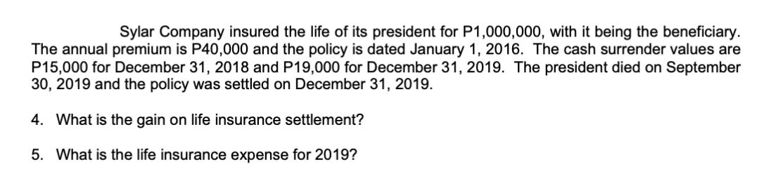 Sylar Company insured the life of its president for P1,000,000, with it being the beneficiary. The annual