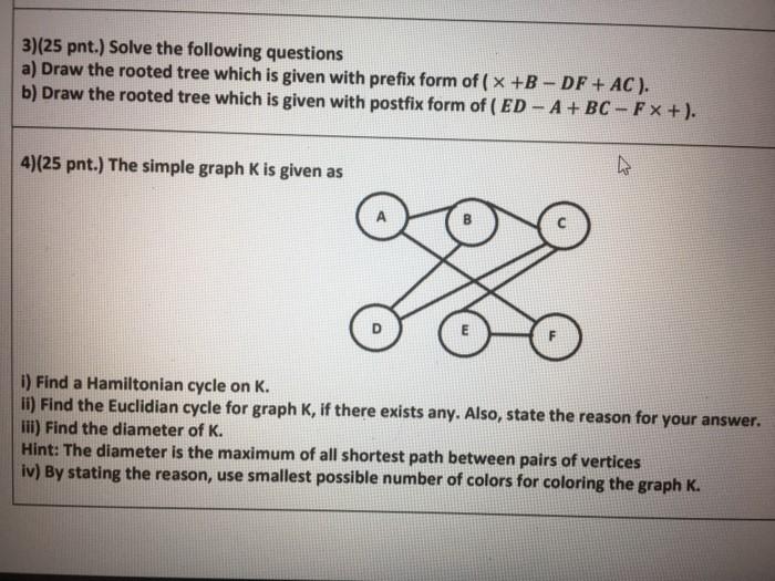 3) (25 pnt.) Solve the following questions a) Draw the rooted tree which is given with prefix form of (x