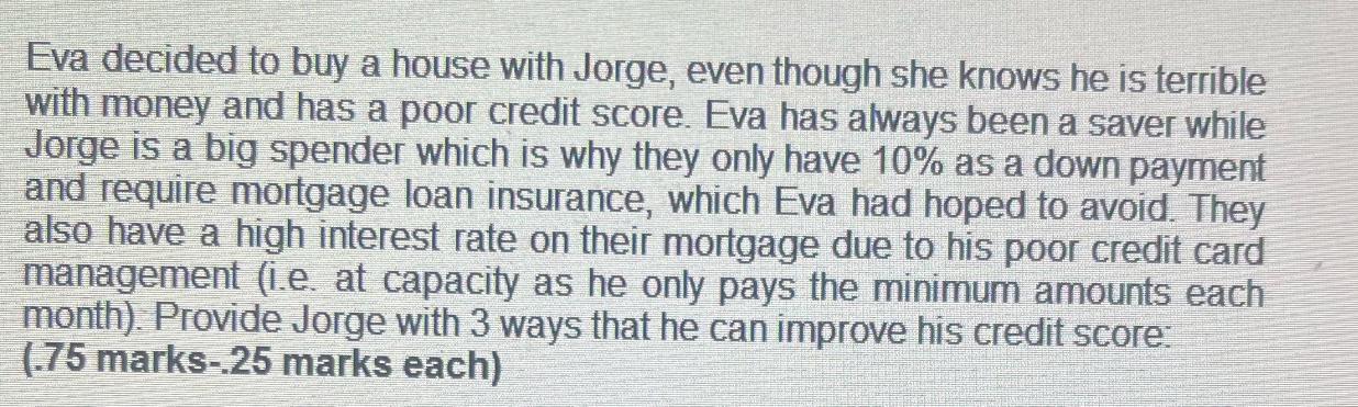 Eva decided to buy a house with Jorge, even though she knows he is terrible with money and has a poor credit