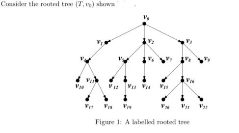 Consider the rooted tree (7,vo) shown V10 V 12 V17 VIR V19 VIS V20 V21 V22 Figure 1: A labelled rooted tree