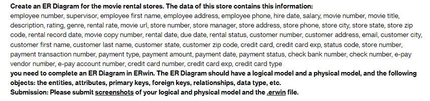 Create an ER Diagram for the movie rental stores. The data of this store contains this information: employee