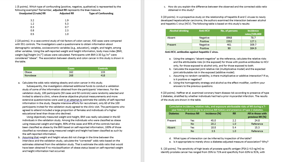 1 (5 points). Which type of confounding (positive, negative, qualitative) is represented by the following