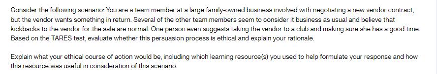 Consider the following scenario: You are a team member at a large family-owned business involved with