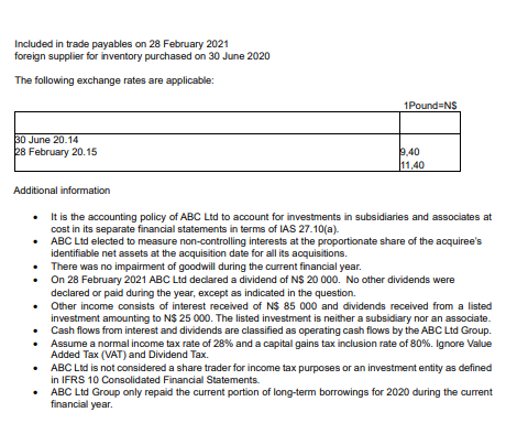 Included in trade payables on 28 February 2021 foreign supplier for inventory purchased on 30 June 2020 The