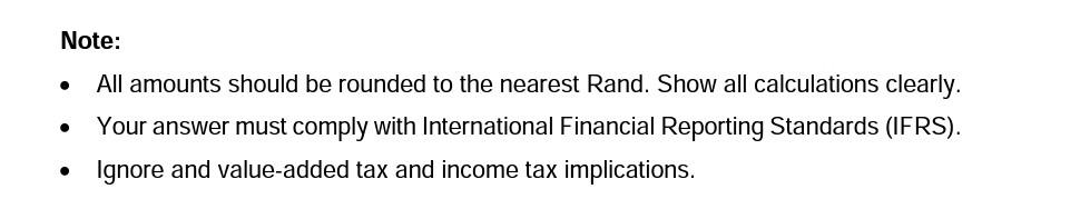 Note: All amounts should be rounded to the nearest Rand. Show all calculations clearly. Your answer must
