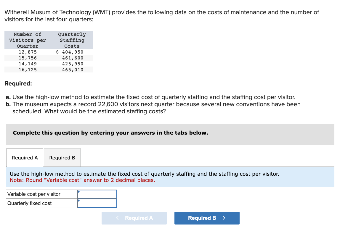 Witherell Musum of Technology (WMT) provides the following data on the costs of maintenance and the number of