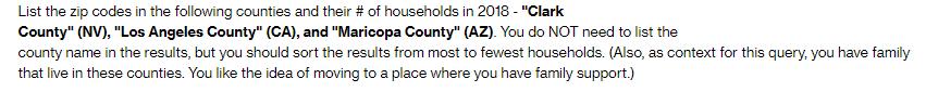 List the zip codes in the following counties and their # of households in 2018 - 