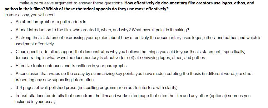 make a persuasive argument to answer these questions: How effectively do documentary film creators use logos,