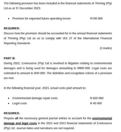 The following provision has been included in the financial statements of Thriving (Pty) Ltd as at 31 December