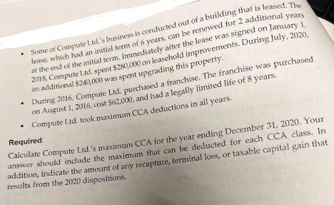 Some of Compute Ltd.'s business is conducted out of a building that is leased. The lease, which had an
