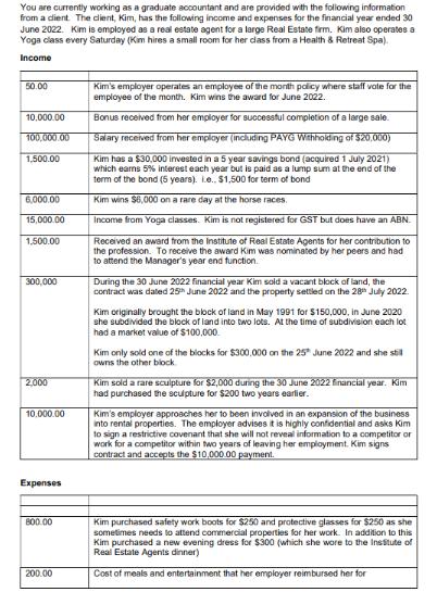 You are currently working as a graduate accountant and are provided with the following information from a