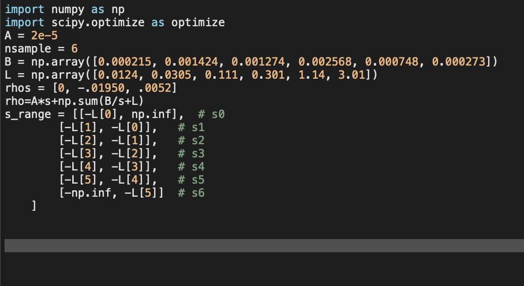 import numpy as np import scipy.optimize as optimize A = 2e-5 nsample = 6 B = np.array ( [0.000215, 0.001424,