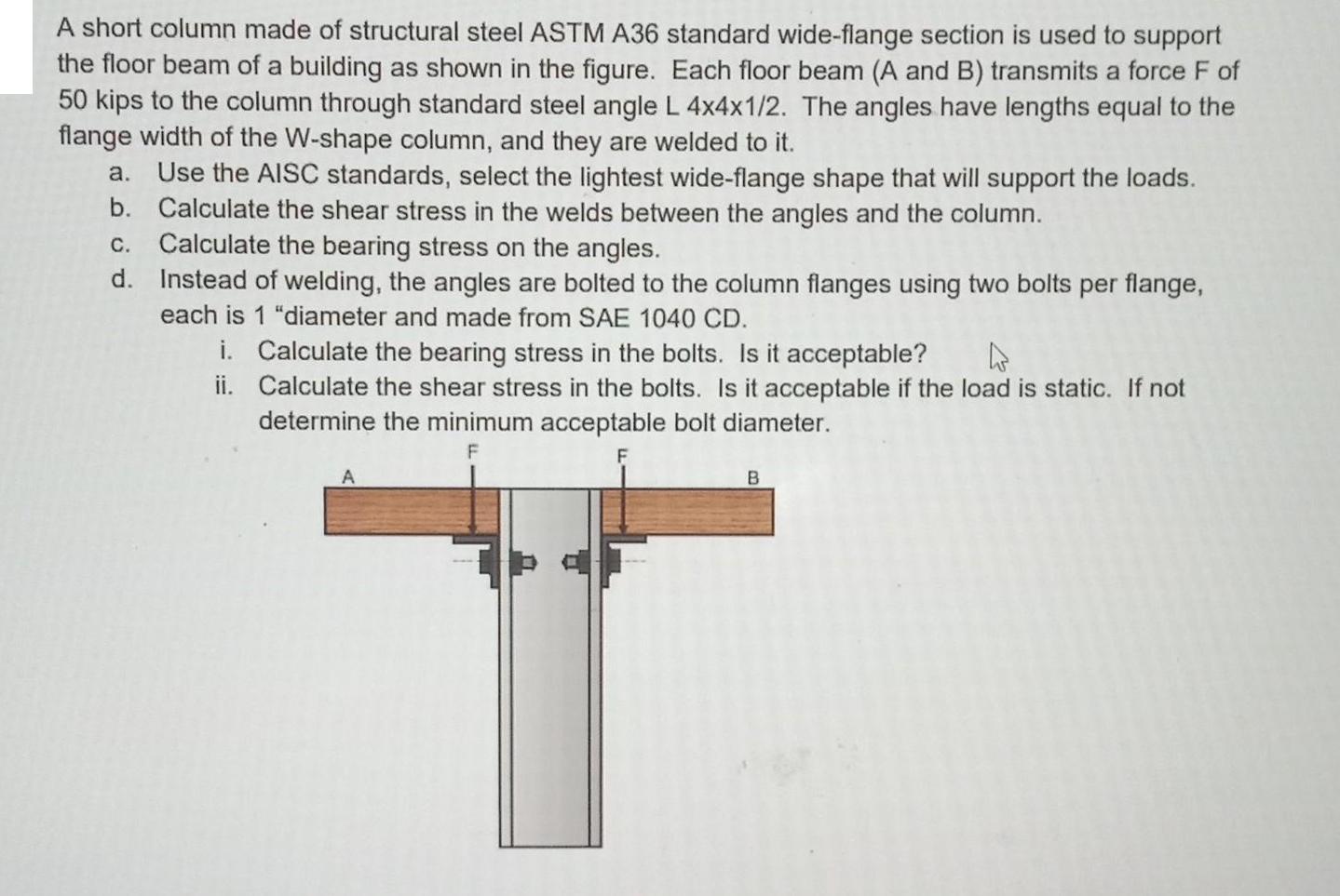 A short column made of structural steel ASTM A36 standard wide-flange section is used to support the floor