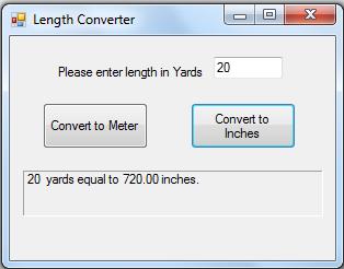 Length Converter Please enter length in Yards 20 Convert to Meter 20 yards equal to 720.00 inches. 0 Convert