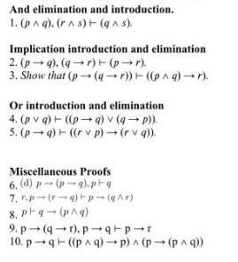 And elimination and introduction. 1. (p^ q). (r^ s)+ (q ^ s). Implication introduction and elimination 2. (p