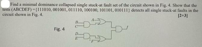 the Find a minimal dominance collapsed single stuck-at fault set of the circuit shown in Fig. 4. Show that