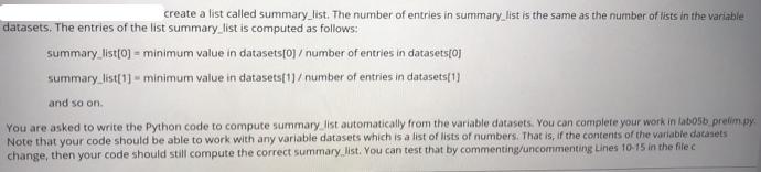 create a list called summary_list. The number of entries in summary list is the same as the number of lists