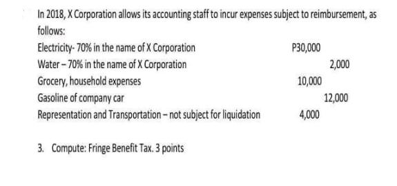In 2018, X Corporation allows its accounting staff to incur expenses subject to reimbursement, as follows: