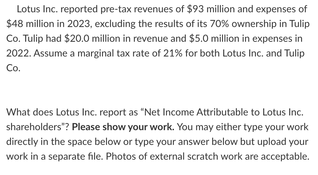 Lotus Inc. reported pre-tax revenues of $93 million and expenses of $48 million in 2023, excluding the