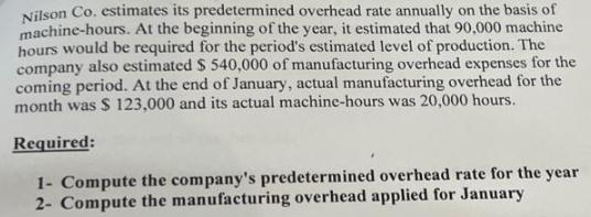 Nilson Co. estimates its predetermined overhead rate annually on the basis of machine-hours. At the beginning