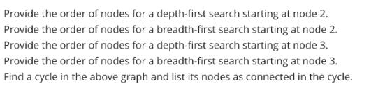 Provide the order of nodes for a depth-first search starting at node 2. Provide the order of nodes for a