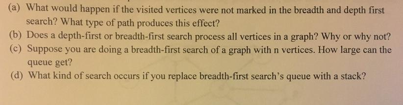 (a) What would happen if the visited vertices were not marked in the breadth and depth first search? What