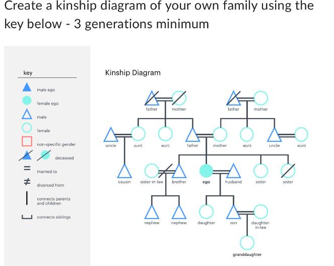 Create a kinship diagram of your own family using the key below - 3 generations minimum key A II H # | male