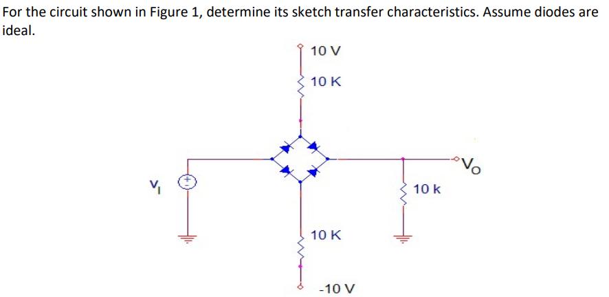 For the circuit shown in Figure 1, determine its sketch transfer characteristics. Assume diodes are ideal. 10