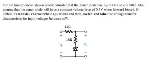 For the limiter circuit shown below consider that the Zener diode has V=4V and r. - 5002. Also assume that