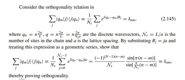 Consider the orthogonality relation in (9mlj) (jan) = j eign-qm)Rj N R; (qm|j) (jan) = j thereby proving