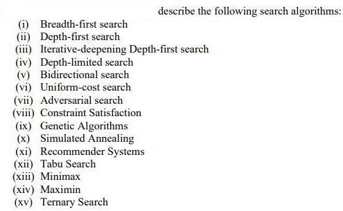 describe the following search algorithms: (i) Breadth-first search (ii) Depth-first search (iii)