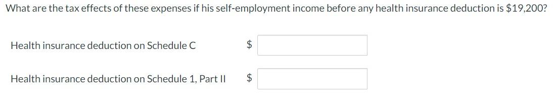 What are the tax effects of these expenses if his self-employment income before any health insurance