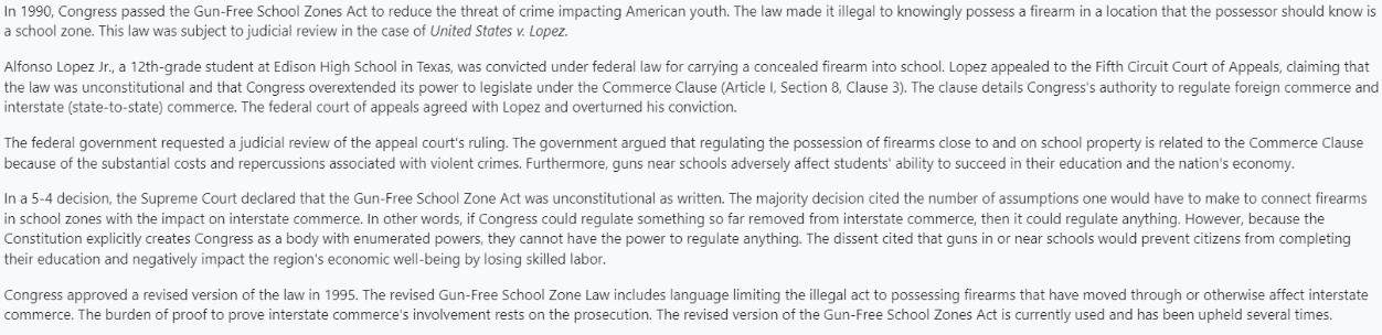 In 1990, Congress passed the Gun-Free School Zones Act to reduce the threat of crime impacting American