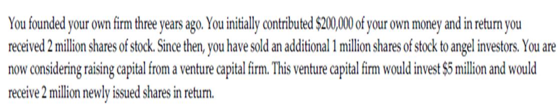 You founded your own firm three years ago. You initially contributed $200,000 of your own money and in return