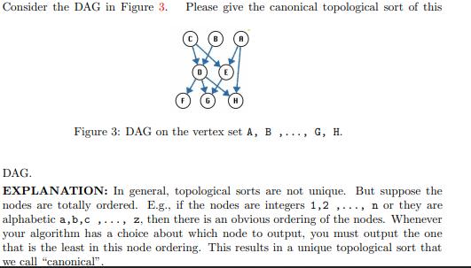 Consider the DAG in Figure 3. Please give the canonical topological sort of this DAG. Figure 3: DAG on the