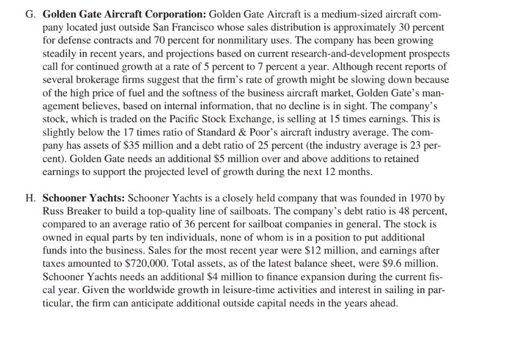 G. Golden Gate Aircraft Corporation: Golden Gate Aircraft is a medium-sized aircraft com- pany located just