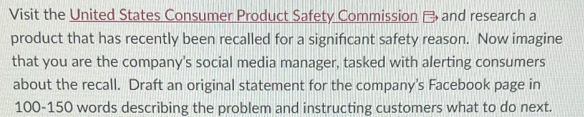 Visit the United States Consumer Product Safety Commission and research a product that has recently been