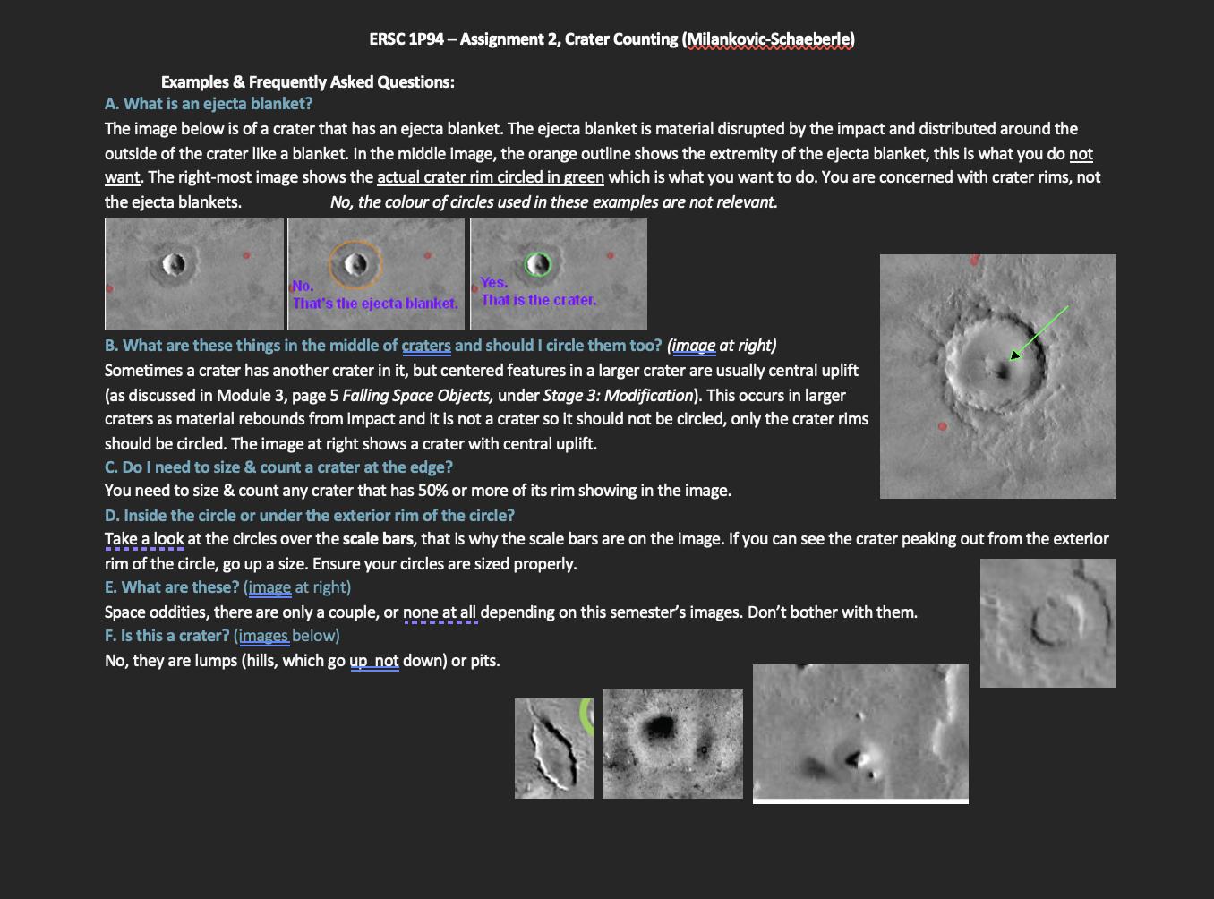 ERSC 1P94- Assignment 2, Crater Counting (Milankovic-Schaeberle) Examples & Frequently Asked Questions: A.
