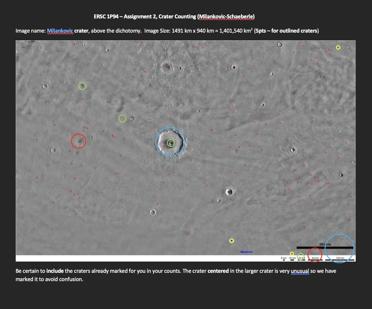 ERSC 1P94- Assignment 2, Crater Counting (Milankovic-Schaeberle) Image name: Milankovic crater, above the