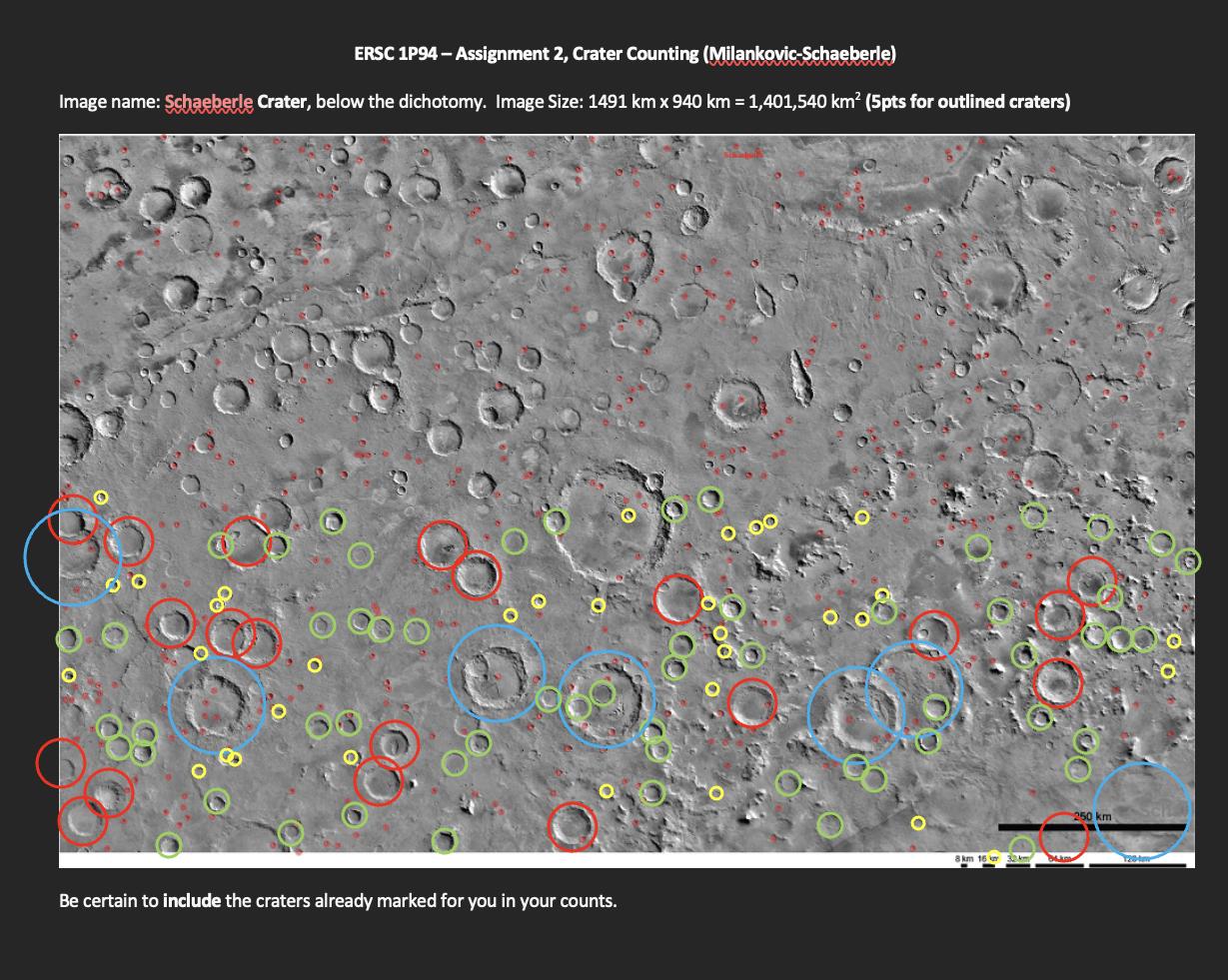 ERSC 1P94 - Assignment 2, Crater Counting (Milankovic-Schaeberle) Image name: Schaeberle Crater, below the