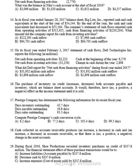 Net cash from financing activities (2,776) What was the balance in Nike's cash account at the start of fiscal