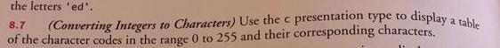 the letters 'ed'. 8.7 (Converting Integers to Characters) Use the c presentation type to display a table of