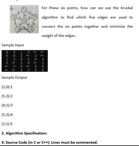 Sample Input 6 86650 8059 3 15056 686085 For these six points, how can we use the Kruskal algorithm to find