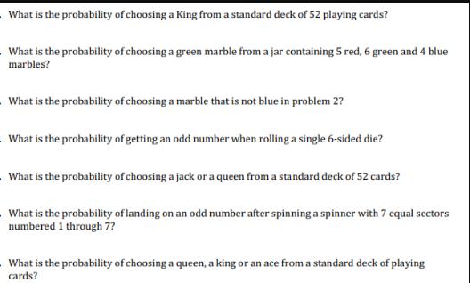 What is the probability of choosing a King from a standard deck of 52 playing cards? What is the probability