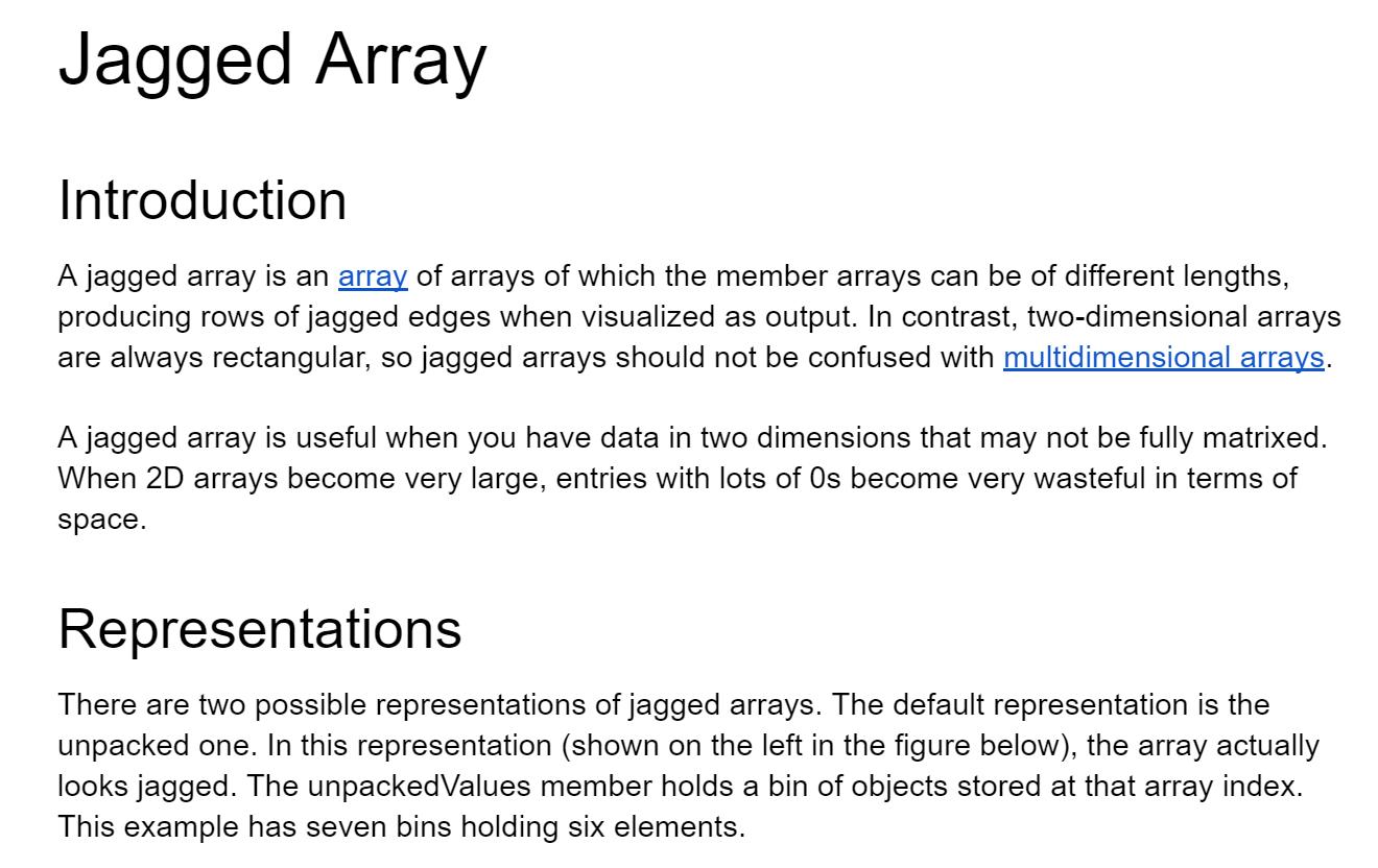 Jagged Array Introduction A jagged array is an array of arrays of which the member arrays can be of different
